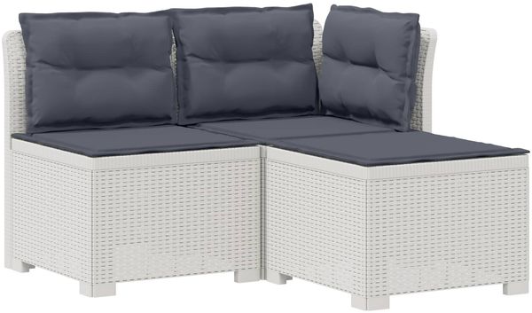 vidaXL 3-Sitzer Garten Sofa mit Kissen Rattan-Look PP Weiß 8011915