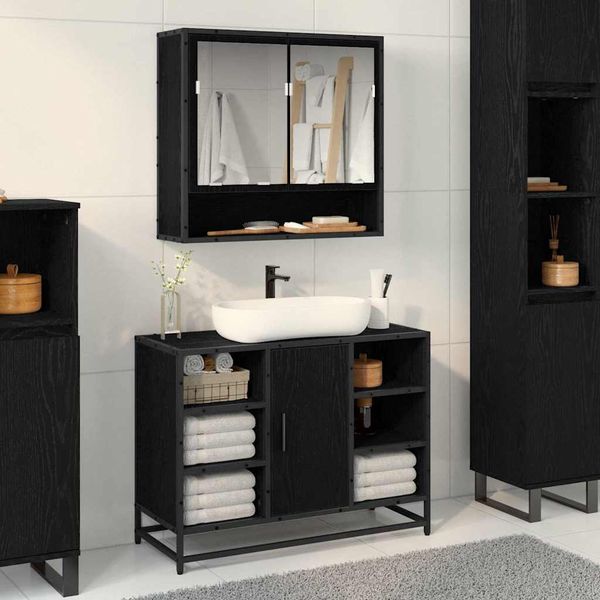 vidaXL Wandregal mit Regal Schwarz Eichen-Optik 65 x 20 x 60 cm 883613