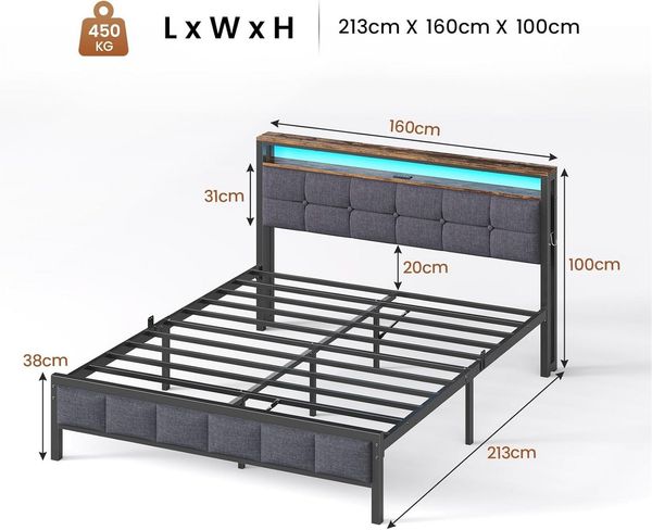 MSMASK Polsterbett mit Ladestation und LED-Beleuchtung (1-tlg, Ohne Matratze), Jugendbett, Bettgestell 160x200cm