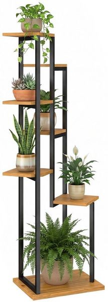 MC Star Blumenständer 7-Etagen Pflanzenständer, 130 cm hoch Blumenständer (Gestuftes Pflanzenregal aus Holz, mehrstöckig Hellbraun)
