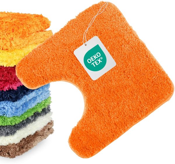 WohnDirect WC-Vorleger mit Ausschnitt 45x45 cm Orange – Badematte für Stand-WC Flauschig & rutschfest, Mikrofaser Badteppich Saugstark, Waschbar & Fußbodenheizung geeignet