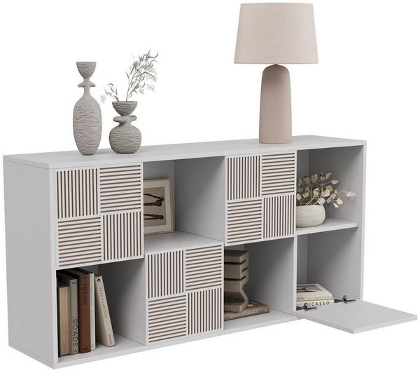 FUROKOY Bücherregal Bücherschrank mit 4 Türen 8 Fächern, für Arbeitszimmer Schlafzimmer Wohnzimmer, 125 x 30 x 60 cm