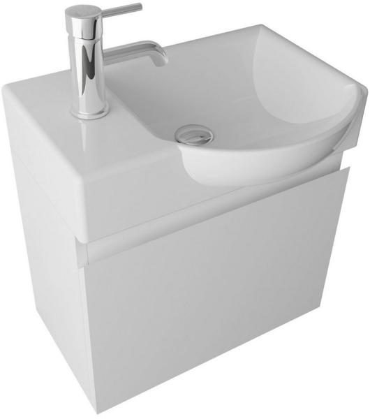 Alpenberger Badmöbel-Set - Gäste WC Waschbecken mit Unterschrank 45 cm Breit, (Badschrank 2-tlg, Waschtisch hängend), Waschbeckenunterschrank mit Softclose - Weiß - Rechts Becken
