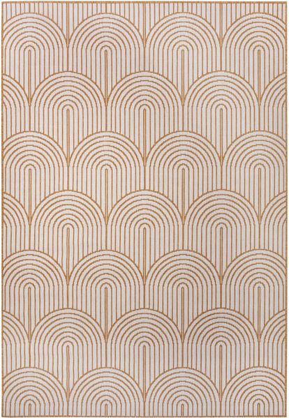 Hanse Home Pangli Outdoor Teppich Wetterfest – Wendeteppich Skandinavischer Boho Style Wasserfest Einfarbig Geometrisch 3D-Effekt für Garten, Balkon, Terrasse, Wohnzimmer – Ocker, 80x150 cm