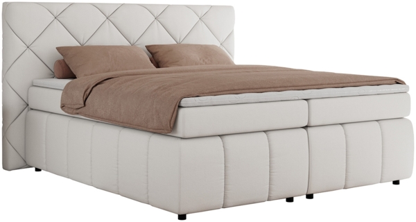 Boxspringbett, Doppelbett, Polsterbett mit Matratzen und Kopfteil - RITA - 140 x 200 cm - Weiß Kunstleder - H4 Bild 3