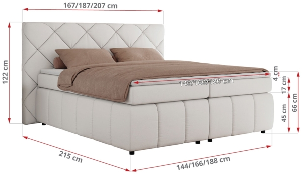 Boxspringbett, Doppelbett, Polsterbett mit Matratzen und Kopfteil - RITA - 140 x 200 cm - Weiß Kunstleder - H4 Bild 4