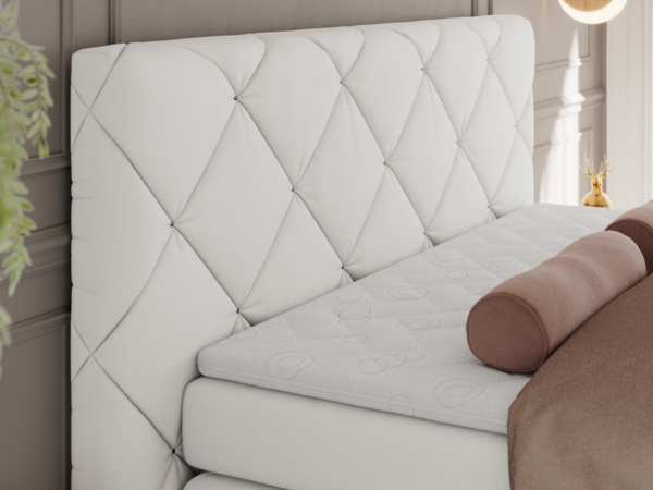 Boxspringbett, Doppelbett, Polsterbett mit Matratzen und Kopfteil - RITA - 140 x 200 cm - Weiß Kunstleder - H4 Bild 2