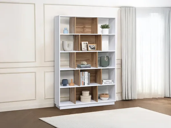 Vente-unique - DALENOR Bookcase Holz, Platte BeigeWeiß - B 30 cm x H 180 cm x L 120 cm
