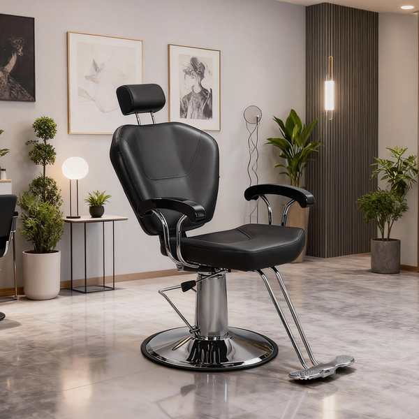 HOME NATURE WOHNKONZEPT Friseurstuhl hydraulisch, Barberstuhl höhenverstellbar, 360° drehbar, mit verstellbarer Kopfstütze, Kunstleder, Schwarz