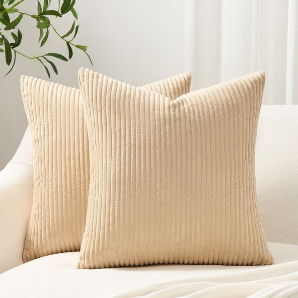 Topfinel Kissenbezug gestreiftes Muster,2er Set Kissenhülle Dekokissen Kissenbezug, Kordsamt 45x45 Sofakissen Couchkissen Zierkissenbezug Dekokissen