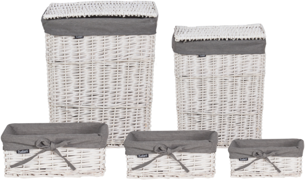 Aufbewahrungskorb 5er Set ELLA Weidenholz Weiß 50 86 L