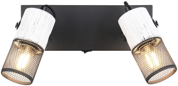 LED Wandstrahler 2-flammig mit Schalter, Schwarz & Holz Weiß, Breite 26cm Bild 2