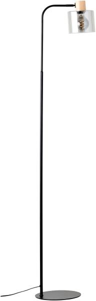 Brilliant Weald Standleuchte 1,6m schwarz/rauch/holz Metall/Glas/Holz Fußschalter 1x A60, E27, 40 W, Geeignet für Normallampe (nicht enthalten)