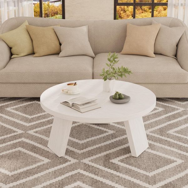 GarveeHome 85cm Runder Couchtisch, Moderner Runder Holztisch Mit Schrägen Beinen, Akzent-Cocktailtische Für Wohnzimmer, Schlafzimmer, Einfache Montage, Schwarz