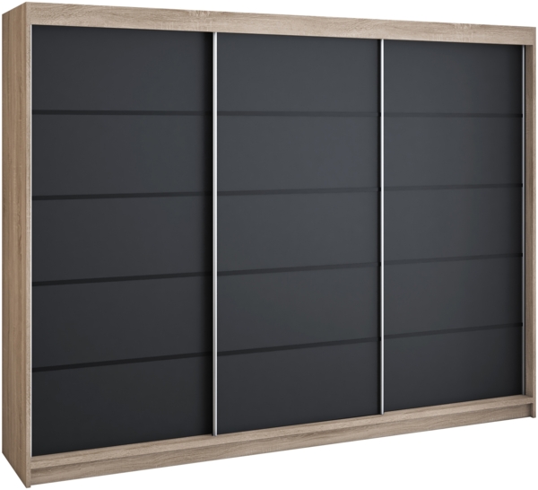 Schwebetürenschrank MES 2-türig Schrank 200 cm (mit Spiegel) Farbe: Sonoma ,schwarz