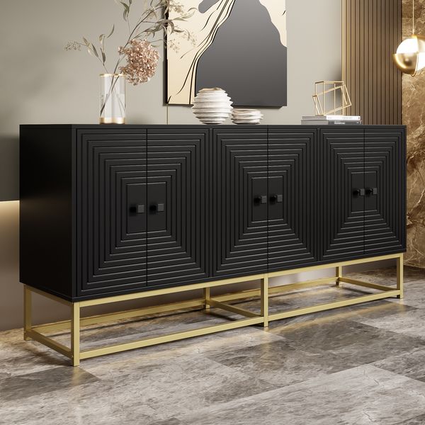 Aufbewahrungsschrank 160x38x75,5 cm – moderner schwarzer Sideboard-Schrank mit 3 Doppeltüren