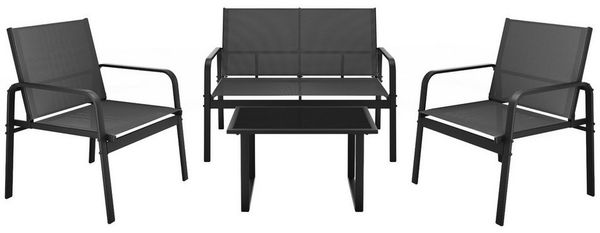 Mondeer Gartenmöbel Set, Balkon Möbel Set 4-TLG mit Armlehnen, Terrassenmöbel mit Tisch Sofa und 2 Stühlen, Textilene, für Garten Balkon Außen, Schwarz