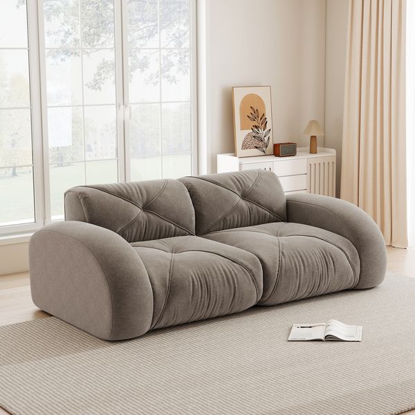 Flieks Modulares Sofa 2-Sitzer, Cloud Sofa mit runden Armlehnen, Chenille weich, rahmenlos bodennah, Lounge Sofa, Braun