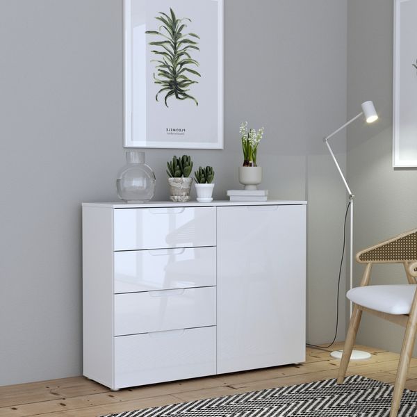 Kommode >SIENNA< in weiß glanz Dekorfolie - 110,1x84,9x34,4cm (BxHxT)