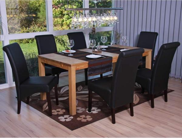 6er-Set Esszimmerstuhl Küchenstuhl Stuhl M37 ~ Kunstleder matt, schwarz, dunkle Füße