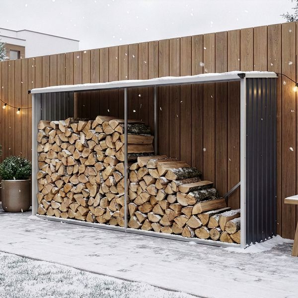 Feuerholzregal Kalmar 352x80x152cm aus Stahl Anthrazit [casa. pro]