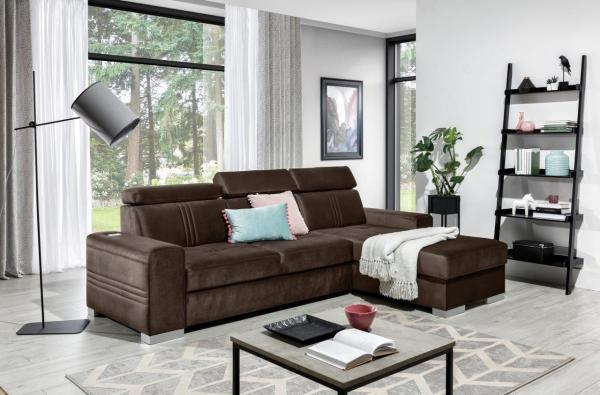 Ecksofa Schlafsofa NOLAN XS inkl. USB Stoff Element Dunkelbraun Ottomane Rechts