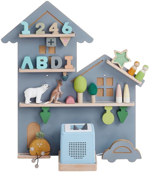 SONGMICS Regal für Toniebox, Wandregal für 35 Figuren, Kinderregal, einfache Montage, Kinderzimmer, Wohnzimmer, grau GKR801G01