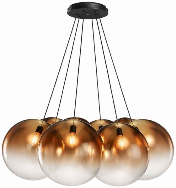 s.luce Orb Cluster Glas-Hängelampe 7-flammig 7x50cm Kupfer Verlauf, Schwarz