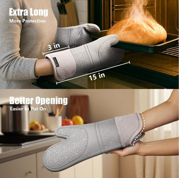 SURFOU Topfhandschuhe Ofenhandschuhe Topflappen Topfhandschuhe 6er Set Lange Backhandschuhe, (Kochhandschuhe, Oven Gloves, Topflappen Handschuh, Ofenhandschuhe Hitzebestaendig, Hitzebeständig bis 260°C, extra langen Handschuhen, BPA-freies Lebensmittel...