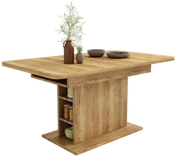 KLAM HOME Esstisch Küchentisch mit Stauraum (Tischplatte bis 130cm ausziehbar), 110 x 70 x 75 cm Esstisch Freizeittisch Couchtisch aus Metall und MDF
