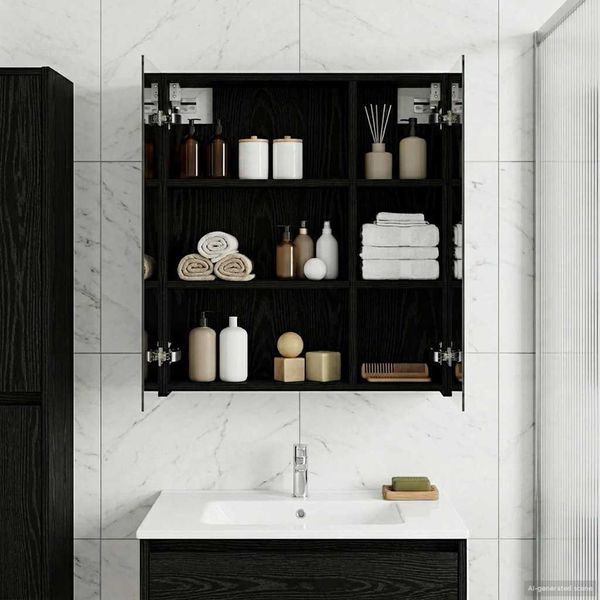 vidaXL Badezimmerspiegelschrank Schwarz Eichen-Optik 60 x 14,5 x 70 cm 889056