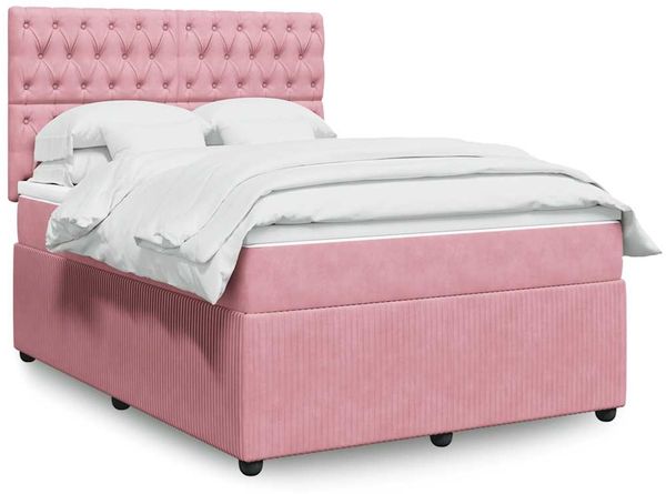 vidaXL Boxspringbett mit Matratze Rosa 160x200 cm Samt 3292393