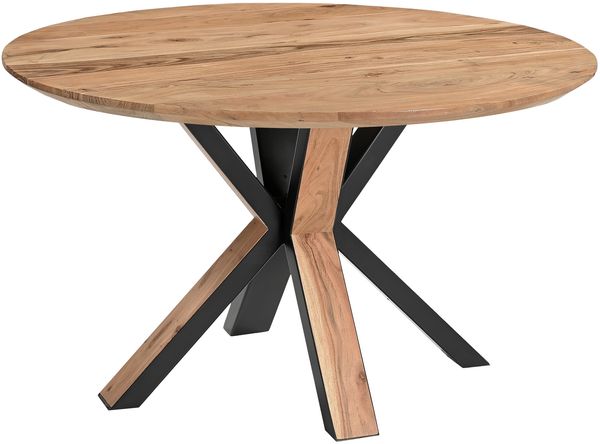 Runder Esszimmertisch Akazie naturfarben Schweizer Kante 120 cm Spider-Gestell schwarz aus Metall + Holz KIMBERLY 137874694
