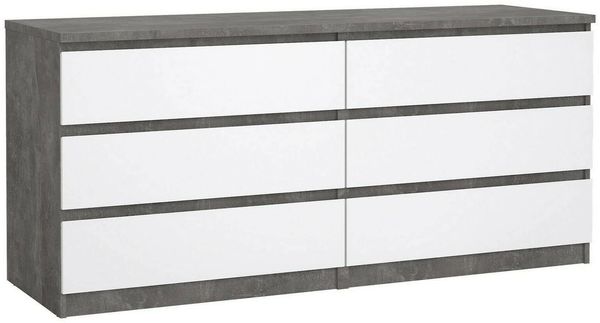 Dmora Kommode Abacadabra, Wohnzimmerbuffet, Wohnzimmer-Sideboard, Moderne Küchen-Speisekammer, 154x50 h70 cm, Zement und Glänzendes Weiß