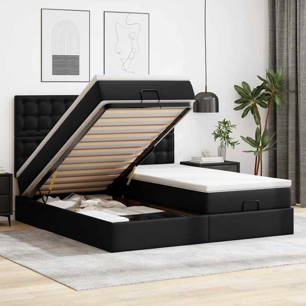 vidaXL Ottoman-Bett mit Matratzen Schwarz 200x200 cm Kunstleder 3313659