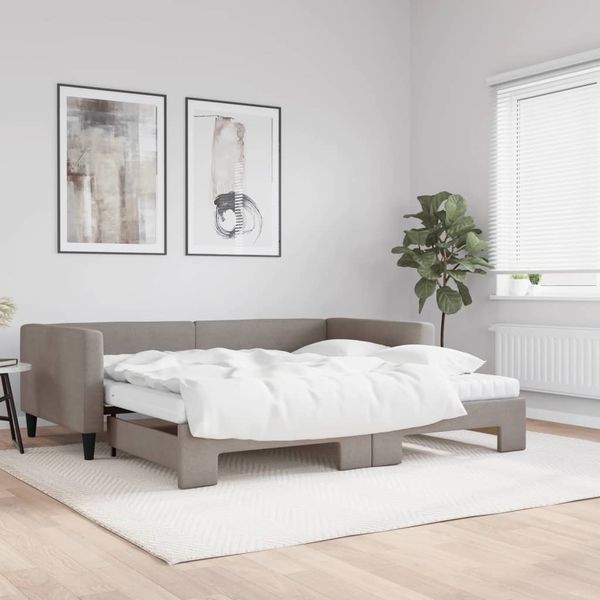 vidaXL Tagesbett Ausziehbar mit Matratzen Taupe 100x200 cm Stoff 3196604