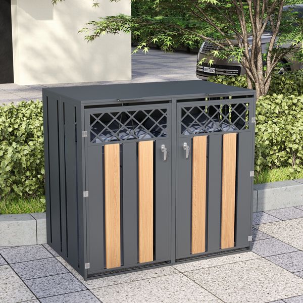 Mülltonnenbox, mit Klappdeckel, rautenförmige Lüftungsöffnung, trash storage compartments,Abschließbar, Zwei Türen,