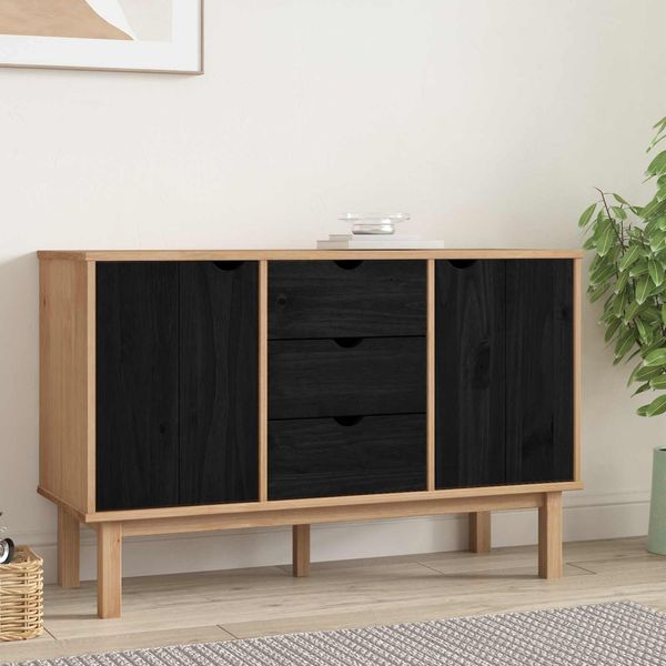 vidaXL Sideboard OTTA Schwarz 113,5 x 43 x 73 cm Massives Kiefernholz 42041753