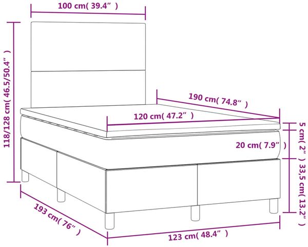 vidaXL Boxspringbett mit Matratze & LED Taupe 120x190 cm Stoff 3270236 Bild 11