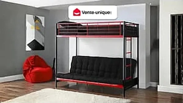 Vente-unique - MODULO Bett Metall SchwarzRot - B 96 cm x H 170 cm x L 198 cm