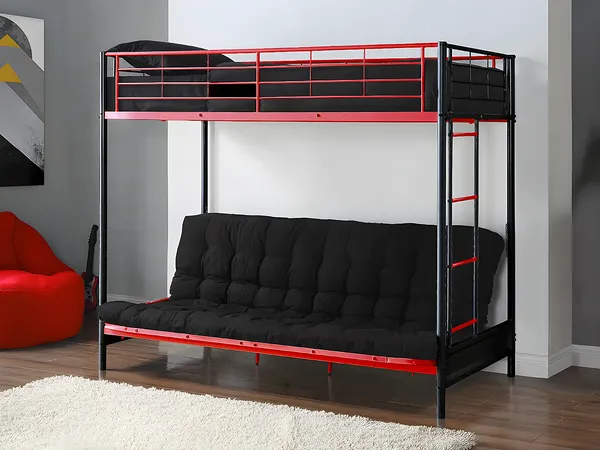Vente-unique - MODULO Bett Metall SchwarzRot - B 96 cm x H 170 cm x L 198 cm