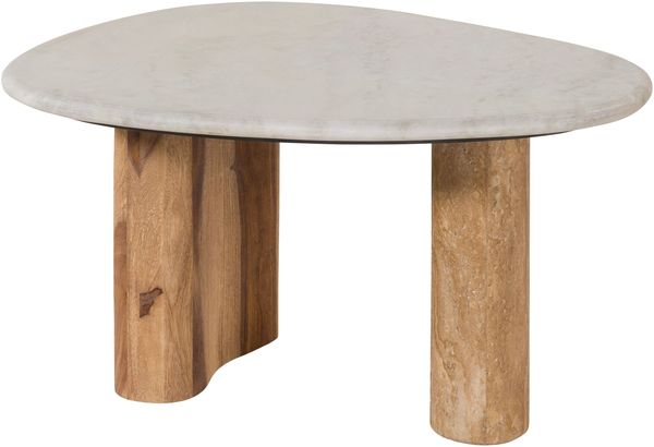 Couchtisch Sheesham 70x65x35 natur sandgestrahlt lackiert / Marmor weiß ORGANIC COLLECTION #32