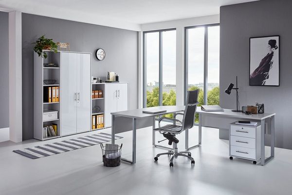 BMG Möbel Büromöbel-Set Office Edition, (Büroset, 6 tlg), Rollcontainer und Aktenschrank abschließbar