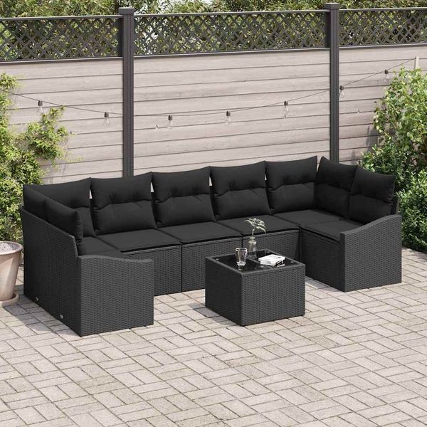 vidaXL Sofa Set mit Kissen mit Speicher 8 pcs Schwarz Poly-Rattan 3355312