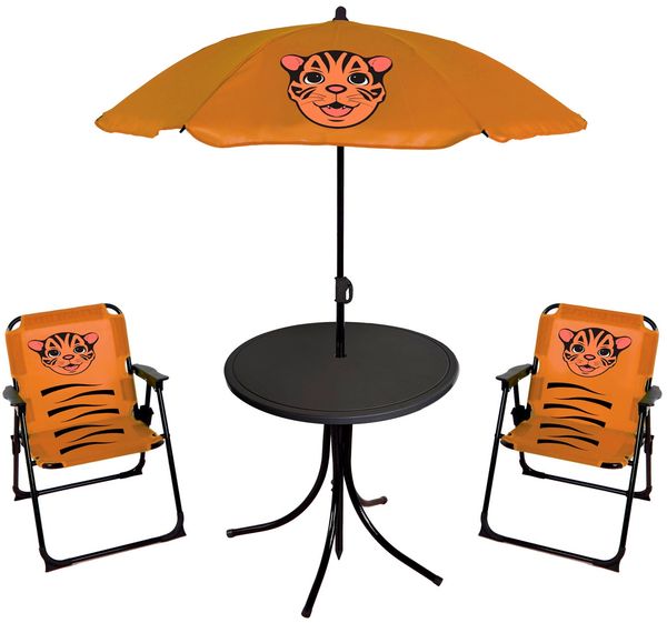 Kinder Campingset Campingstuhl Anglersessel Sonnenschirm Tisch Tiger