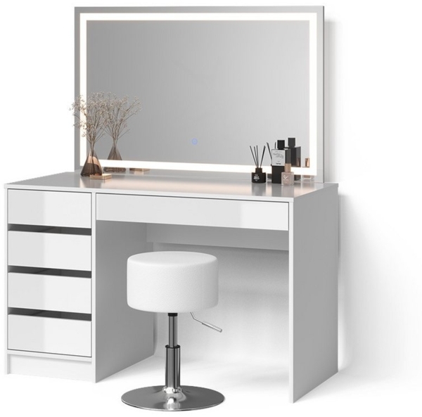 Livinity® Schminktisch Imola, Weiß, mit LED-Spiegel und Hocker
