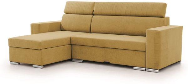 Ecksofa Schlafsofa Sofa CANTON in Stoff Camelia Senfgelb Ottomane Links