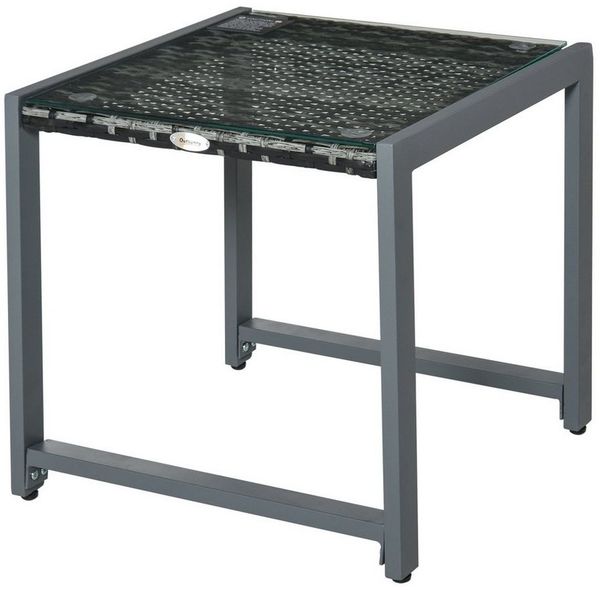 Outsunny Gartentisch Polyrattan Gartentisch mit Hartglas