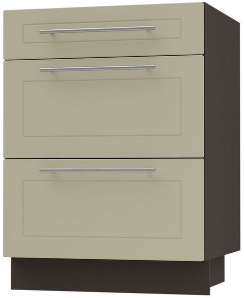Feldmann-Wohnen Auszugsunterschrank Kvantum (Schubladen mit Teilauszug, Selbsteinzug und Soft-Close-Funktion, 1-St, Fronten mit dekorativen Fräsungen und leicht abgerundeten Ecken) 60 x 50 x 82 cm lava - vanille (Q-D3M/60)