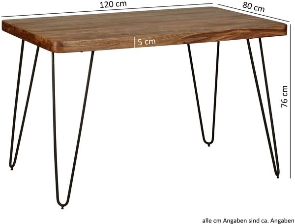 Esstisch BAGLI Massivholz Sheesham 120 cm Esszimmer-Tisch Holztisch Metallbeine Küchentisch Landhaus dunkel-braun Bild 5